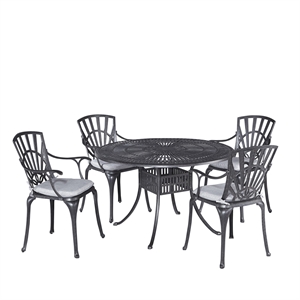 pemberly row gray aluminum 5 piece outdoor dining set with umbrella and cushions