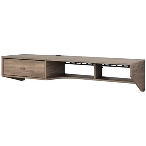 pemberly row transitional modern wooden floating desk in drifted gray