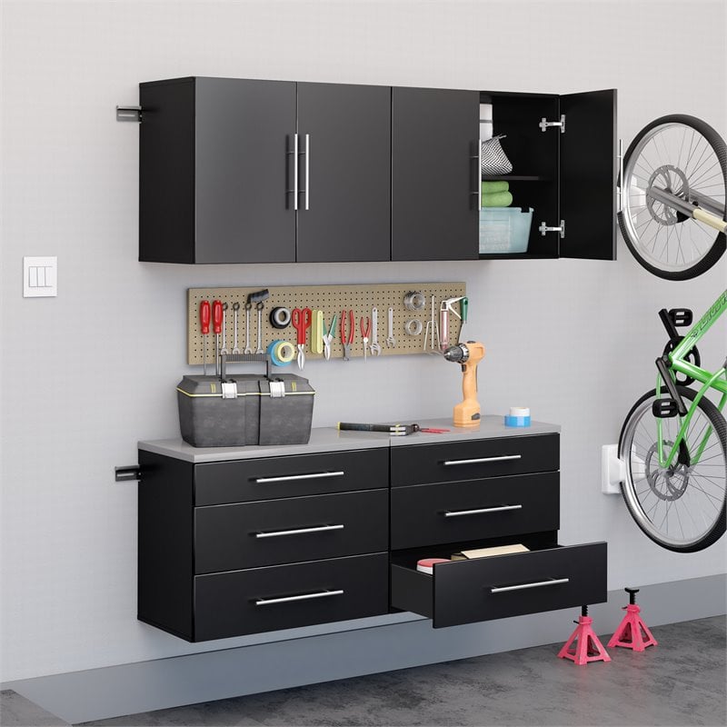 Pemberly Row Transitional 3 Drawer Wooden Base Garage Storage Cabinet in Black