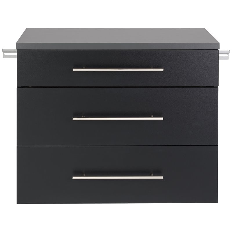 Pemberly Row Transitional 3 Drawer Wooden Base Garage Storage Cabinet in Black