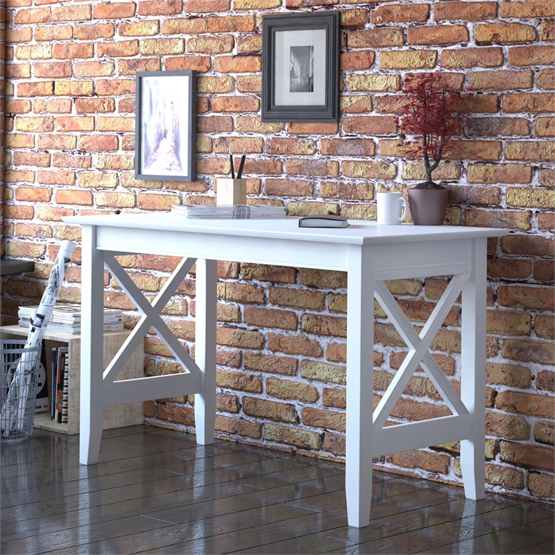 Pemberly Row Crossed Design Modern Solid Wood Writing Desk in White