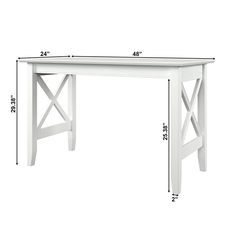 Pemberly Row Crossed Design Modern Solid Wood Writing Desk in White