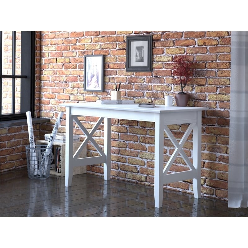 Pemberly Row Crossed Design Modern Solid Wood Writing Desk in White