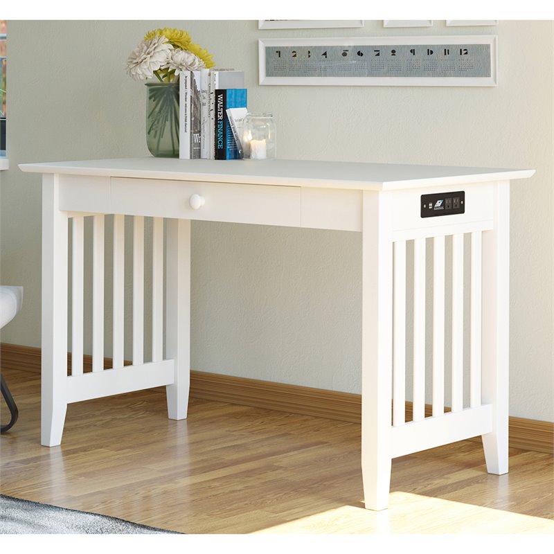 Pemberly Row Contemporary Solid Wood Charger Writing Desk in White