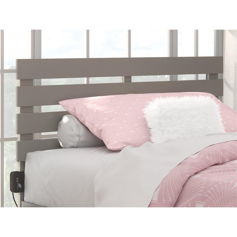 Pemberly Row Modern Solid Wood Full Headboard with USB Charger in Gray