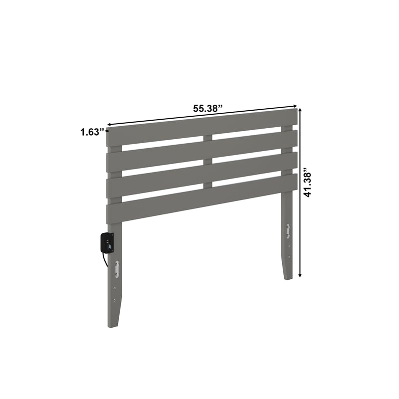 Pemberly Row Modern Solid Wood Full Headboard with USB Charger in Gray