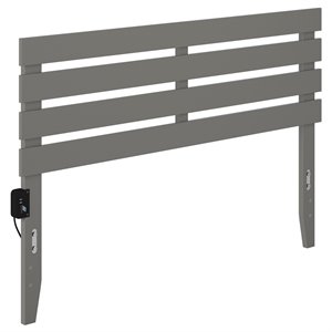 Pemberly Row Farmhouse Solid Wood Queen Headboard w/ USB Turbo Charger in Gray