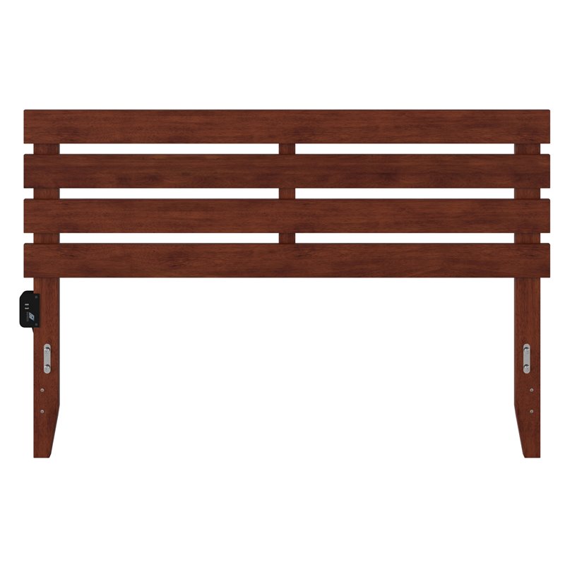 Pemberly Row Modern Solid Wood Queen Headboard w/ USB Charging Station in Walnut