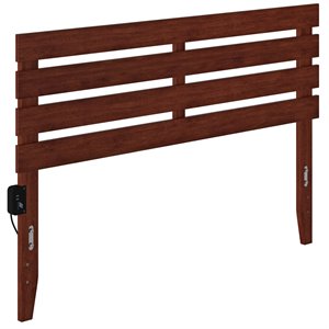 Pemberly Row Modern Solid Wood Queen Headboard w/ USB Charging Station in Walnut