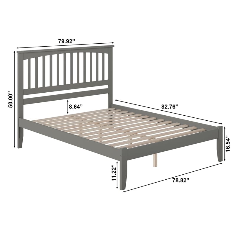 Pemberly Row Mission Queen Solid Wood Platform Bed in Grey