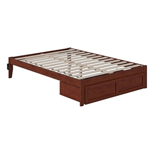Pemberly Row Modern Wood Full Bed with Foot Drawer and USB Charger in Walnut