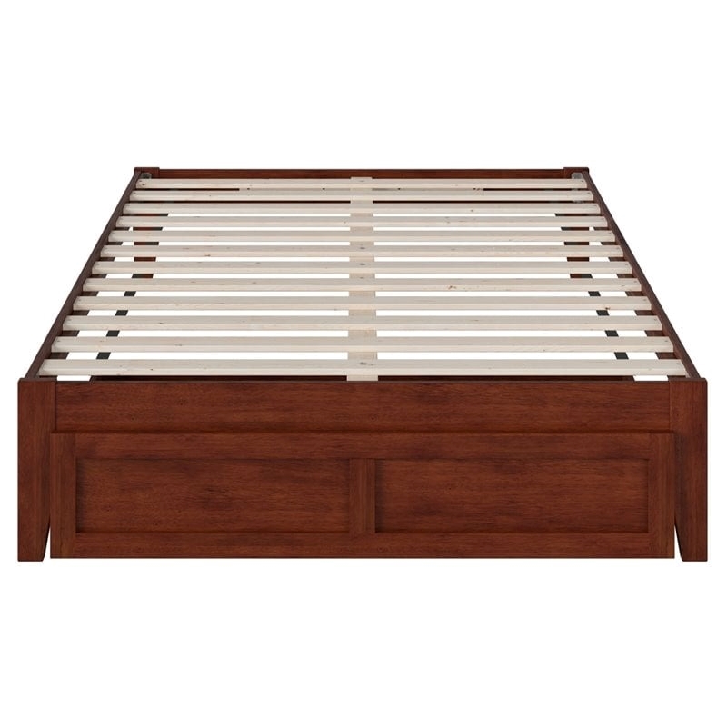 Pemberly Row Modern Wood Full Bed with Foot Drawer and USB Charger in Walnut