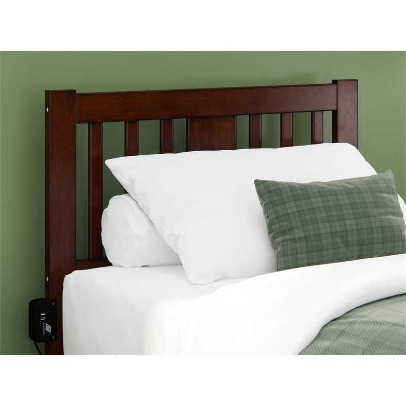 Pemberly Row Solid Wood Twin Spindle Headboard with USB Turbo Charger in Walnut
