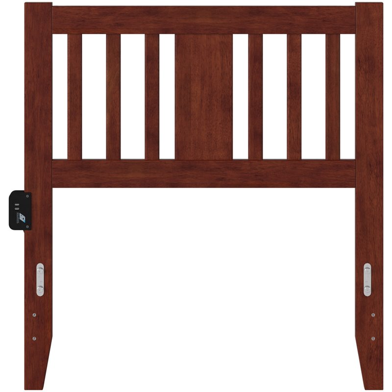 Pemberly Row Solid Wood Twin Spindle Headboard with USB Turbo Charger in Walnut