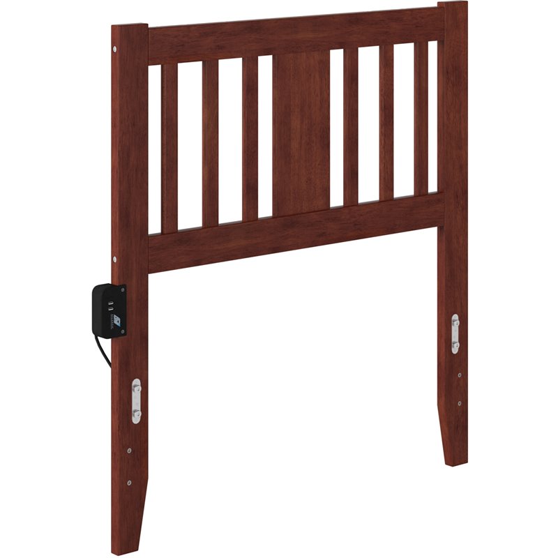 Pemberly Row Solid Wood Twin Spindle Headboard with USB Turbo Charger in Walnut