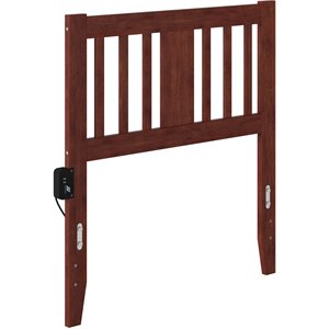 pemberly row traditional twin spindle headboard with usb turbo charger in walnut