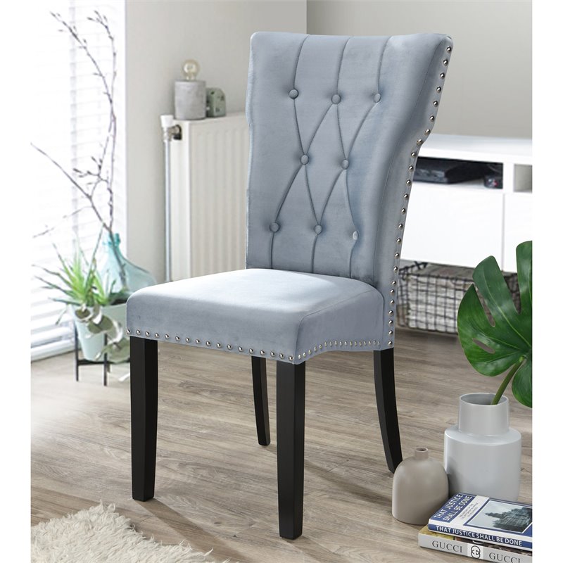 Pemberly Row Contemporary Velvet Tufted Dining Chair Set of 2 in Gray