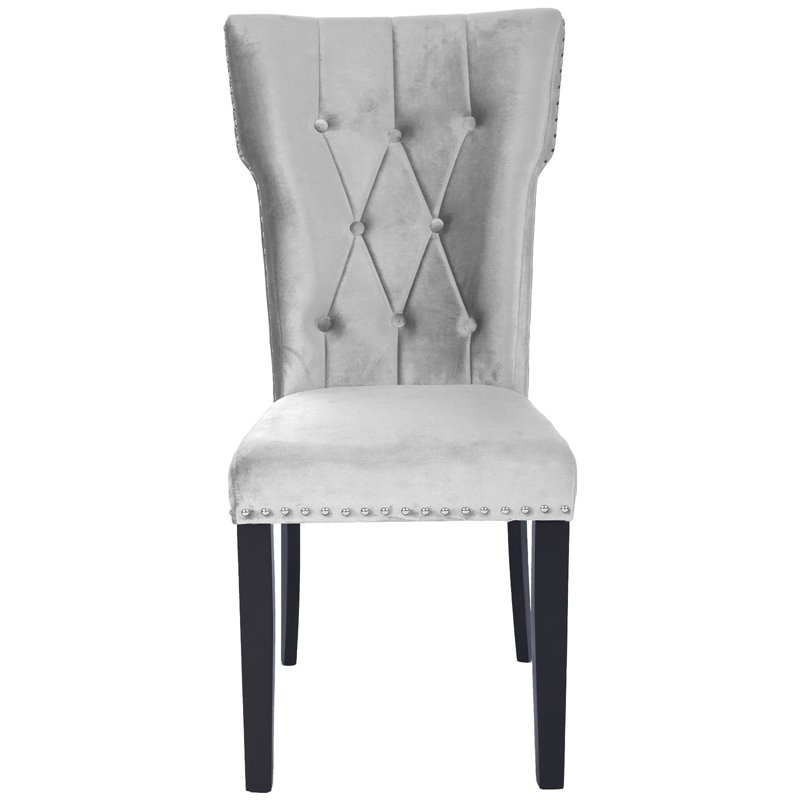 Pemberly Row Contemporary Velvet Tufted Dining Chair Set of 2 in Gray