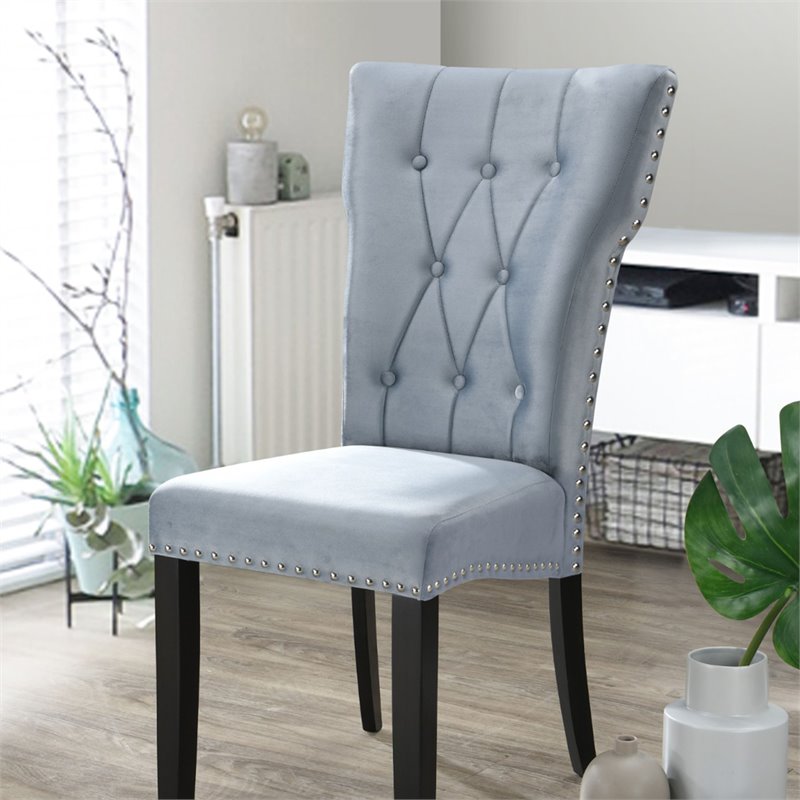 Pemberly Row Contemporary Velvet Tufted Dining Chair Set of 2 in Gray