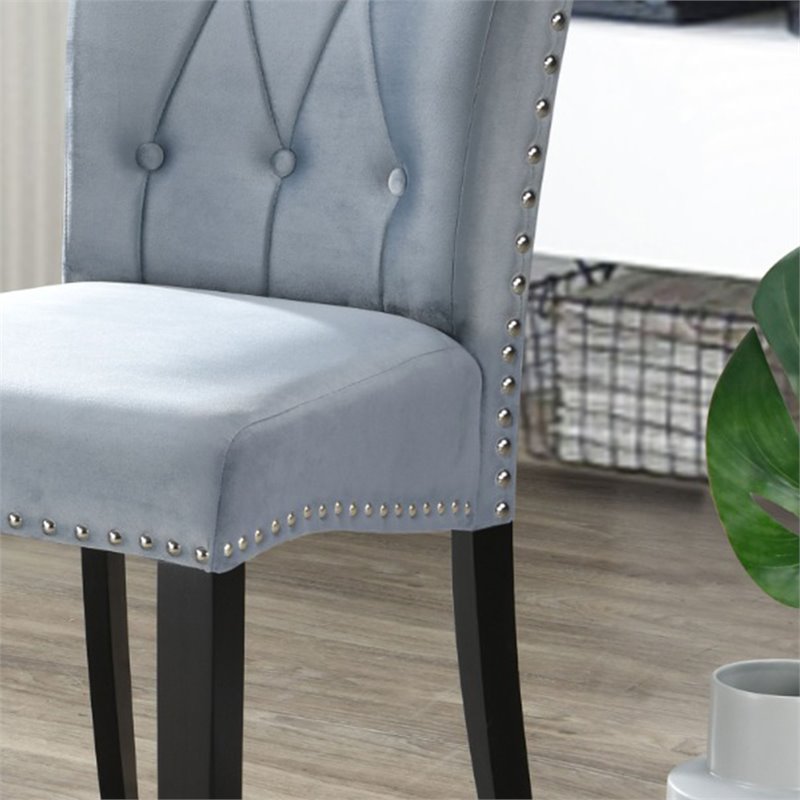 Pemberly Row Contemporary Velvet Tufted Dining Chair Set of 2 in Gray