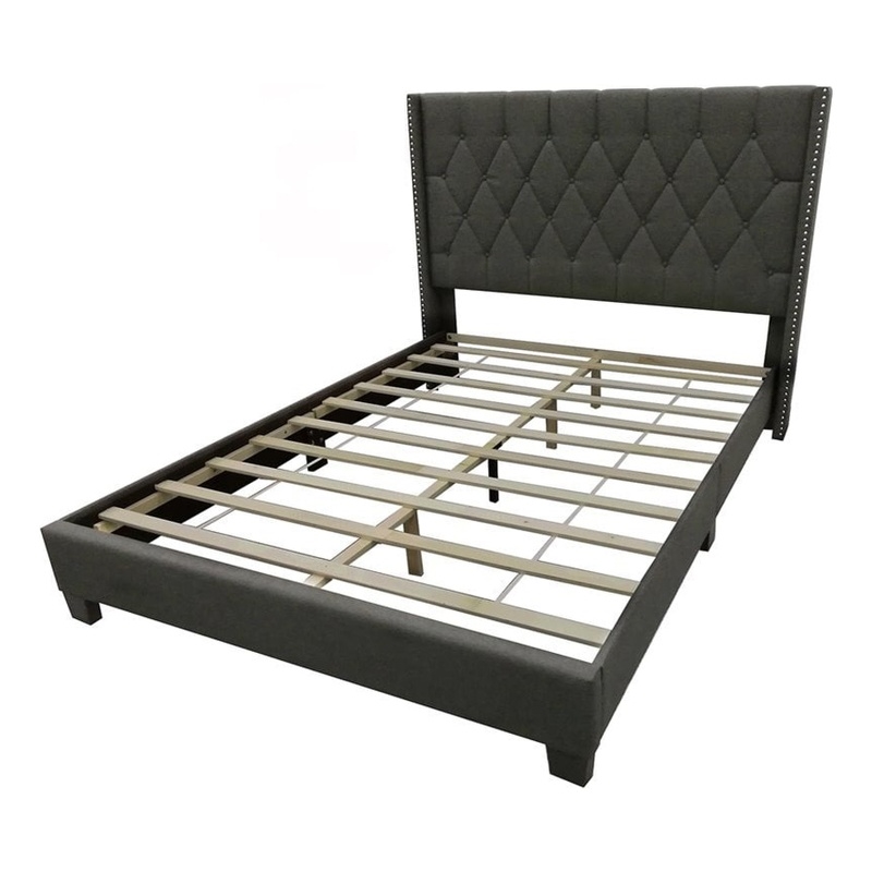 Pemberly Row Modern Fabric Tufted Queen Platform Bed in Charcoal Gray