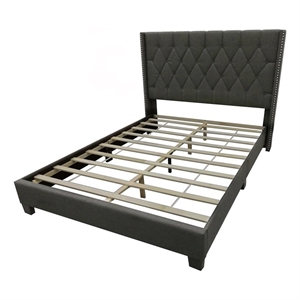 Pemberly Row Modern Fabric Tufted Queen Platform Bed in Charcoal Gray
