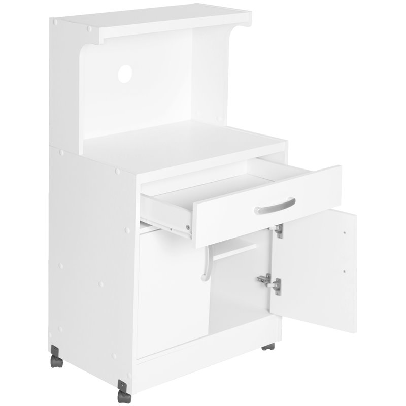 Pemberly Row Modern Kitchen Wooden Microwave Cart in White