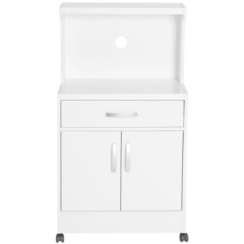 Pemberly Row Modern Kitchen Wooden Microwave Cart in White