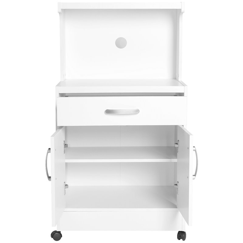 Pemberly Row Modern Kitchen Wooden Microwave Cart in White