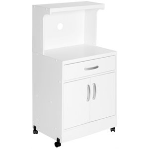 Pemberly Row Modern Kitchen Wooden Microwave Cart in White