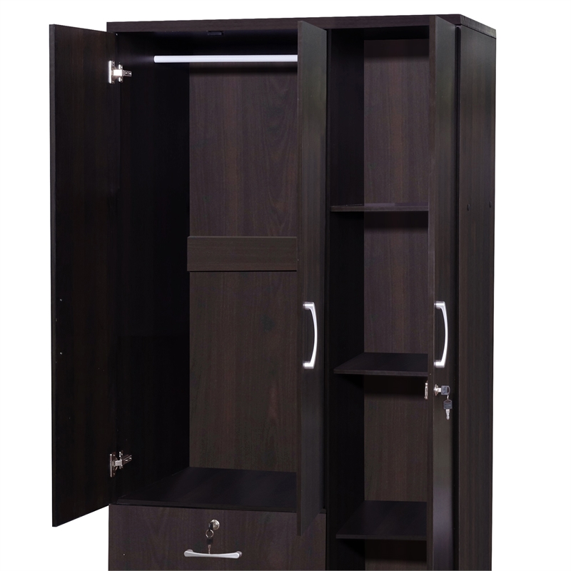 Pemberly Row Modern Wardrobe Armoire Closet with Two Drawers Tobacco