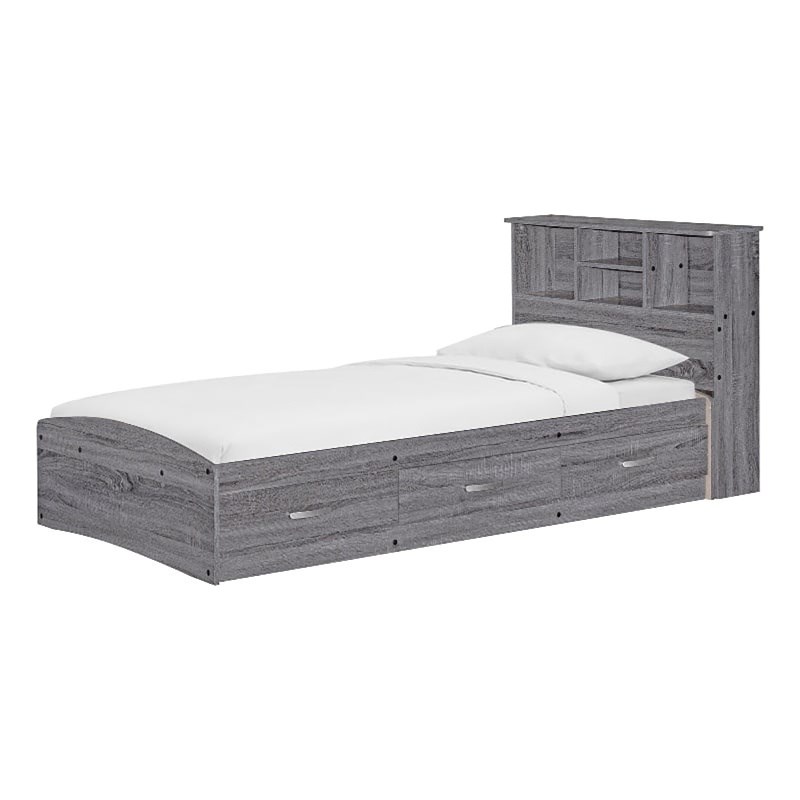 Pemberly Row Transitional Manufactured Wood Twin Captains Bed in Gray