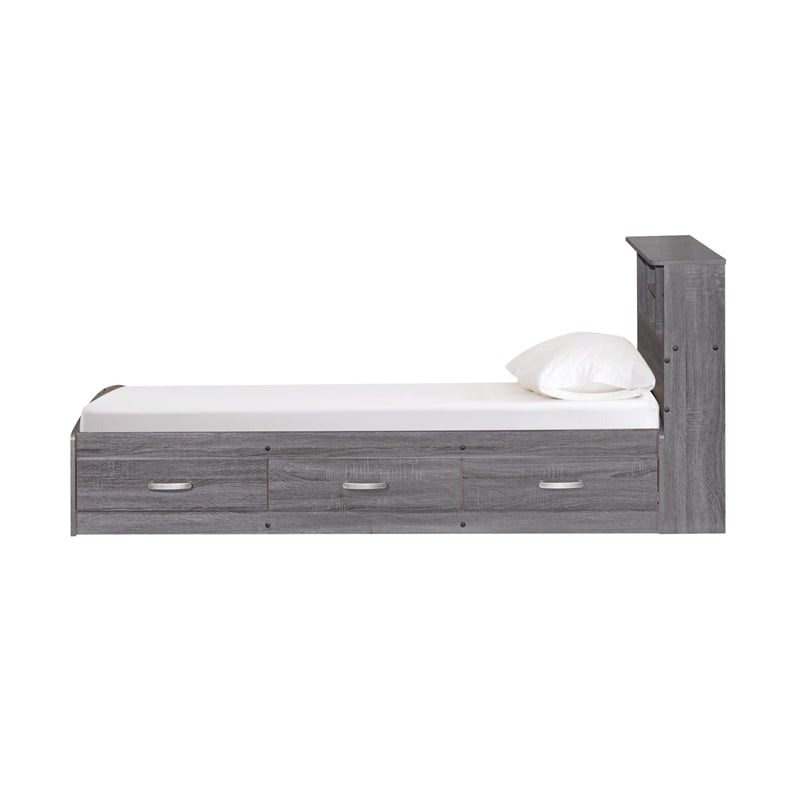 Pemberly Row Transitional Manufactured Wood Twin Captains Bed in Gray
