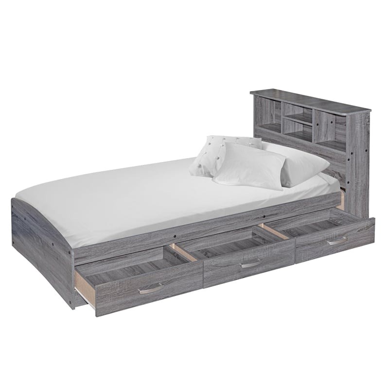 Pemberly Row Transitional Manufactured Wood Twin Captains Bed in Gray