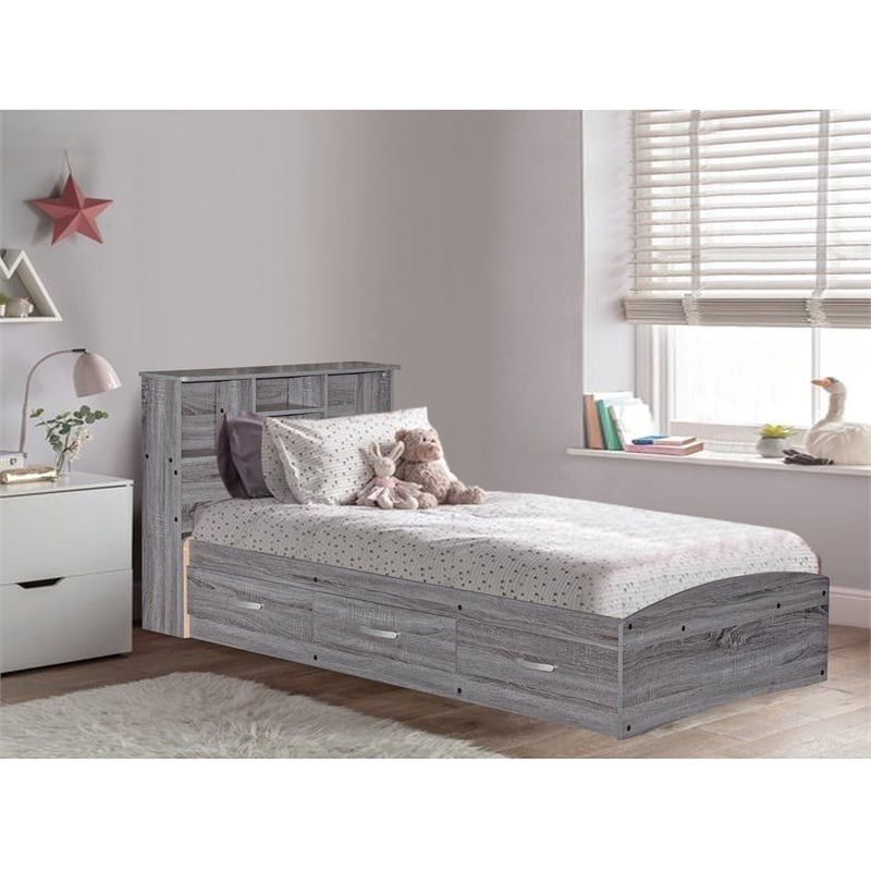 Pemberly Row Transitional Manufactured Wood Twin Captains Bed in Gray