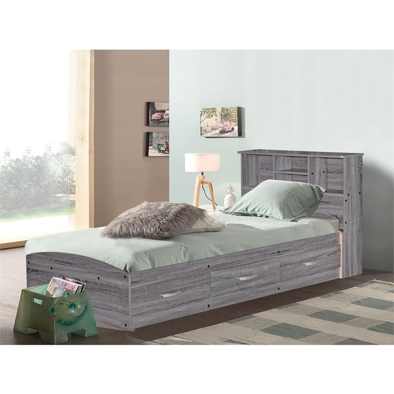 Pemberly Row Transitional Manufactured Wood Twin Captains Bed in Gray