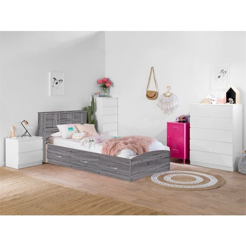 Pemberly Row Transitional Manufactured Wood Twin Captains Bed in Gray