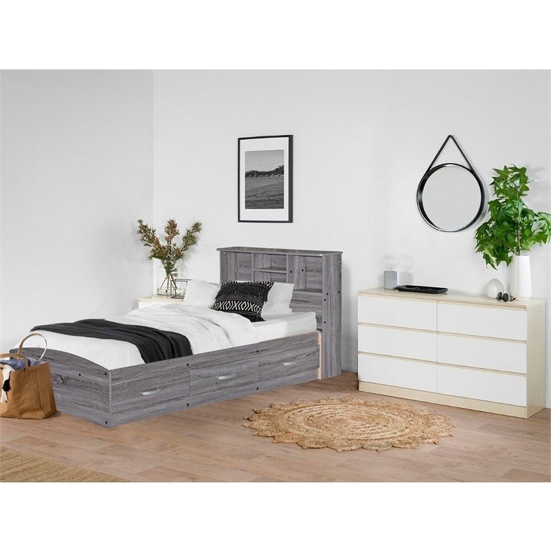 Pemberly Row Transitional Manufactured Wood Twin Captains Bed in Gray