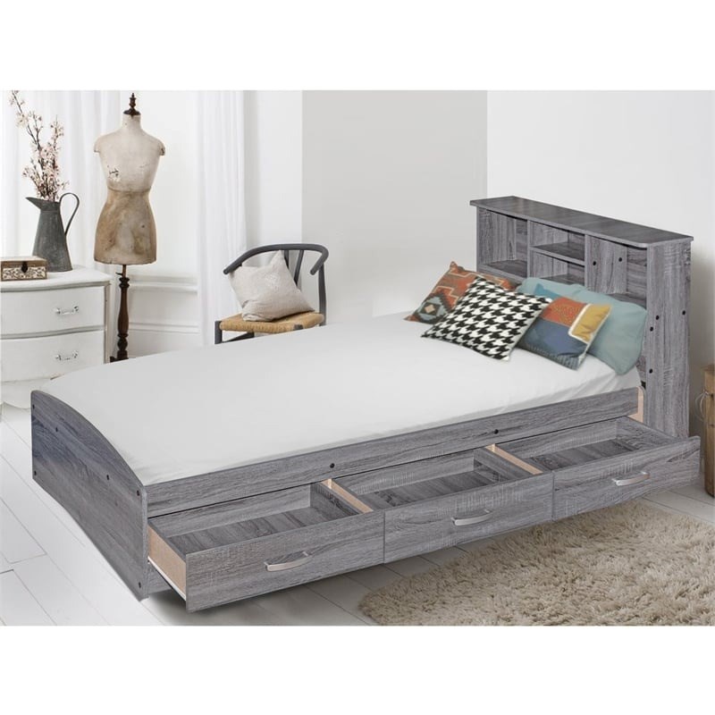 Pemberly Row Transitional Manufactured Wood Twin Captains Bed in Gray