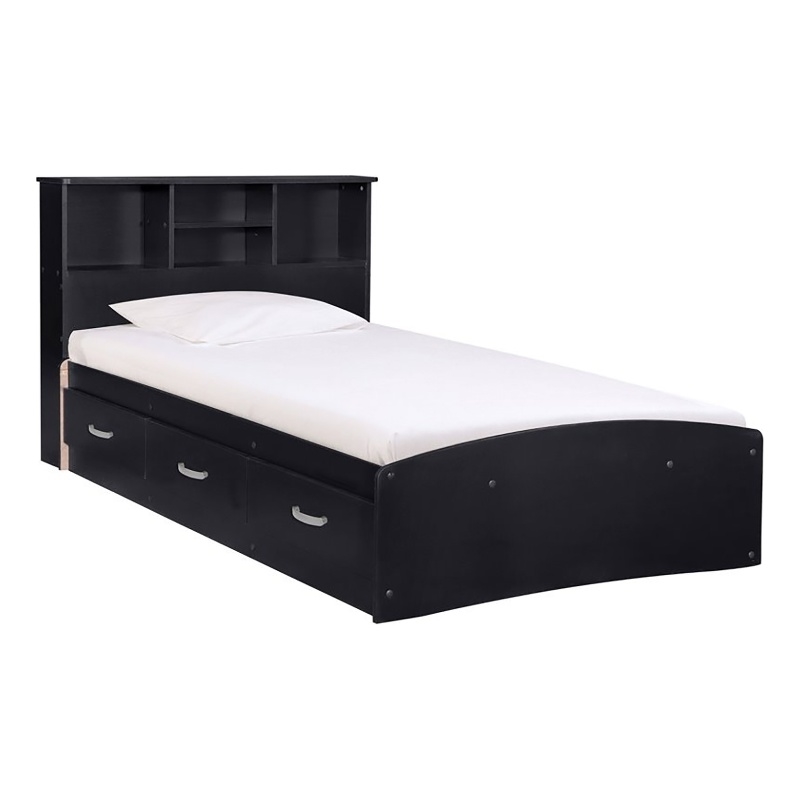 Pemberly Row Transitional Manufactured Wood Twin Captains Bed in Black