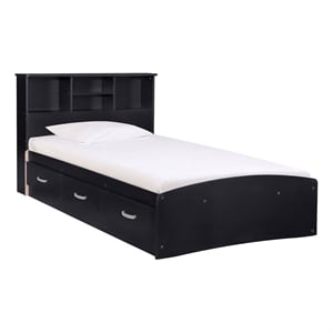 Pemberly Row Transitional Manufactured Wood Twin Captains Bed in Black