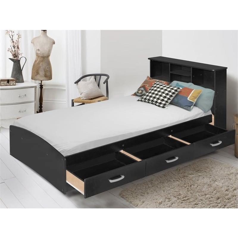 Pemberly Row Transitional Manufactured Wood Twin Captains Bed in Black