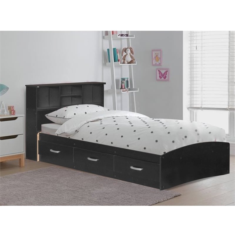 Pemberly Row Transitional Manufactured Wood Twin Captains Bed in Black