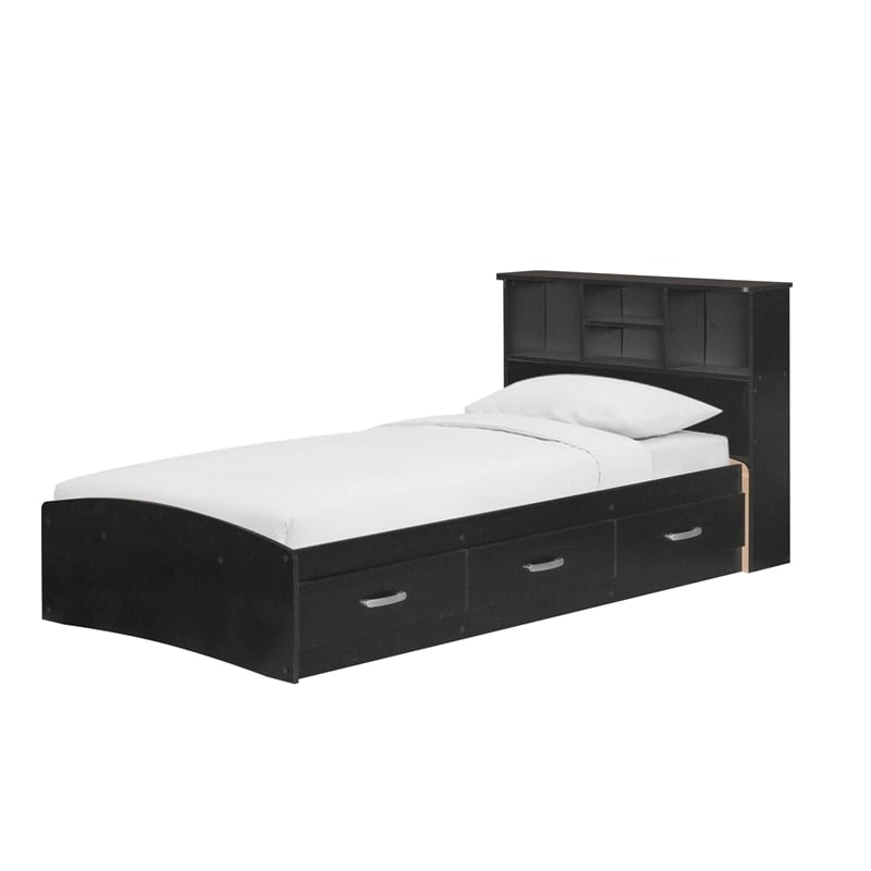 Pemberly Row Transitional Manufactured Wood Twin Captains Bed in Black