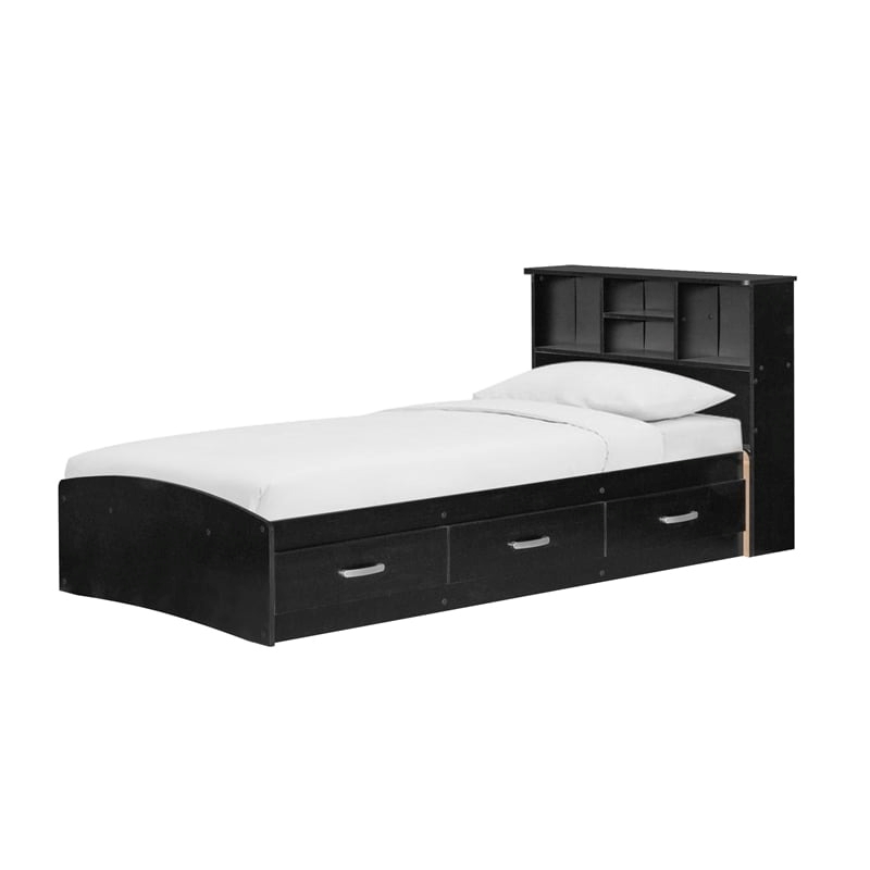 Pemberly Row Transitional Manufactured Wood Twin Captains Bed in Black