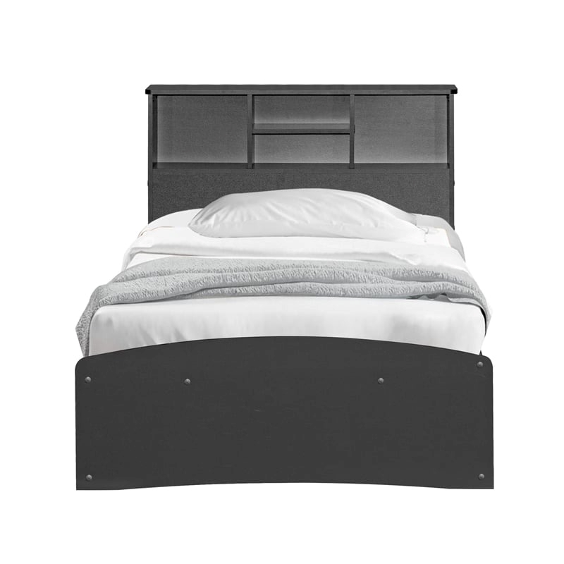 Pemberly Row Transitional Manufactured Wood Twin Captains Bed in Black