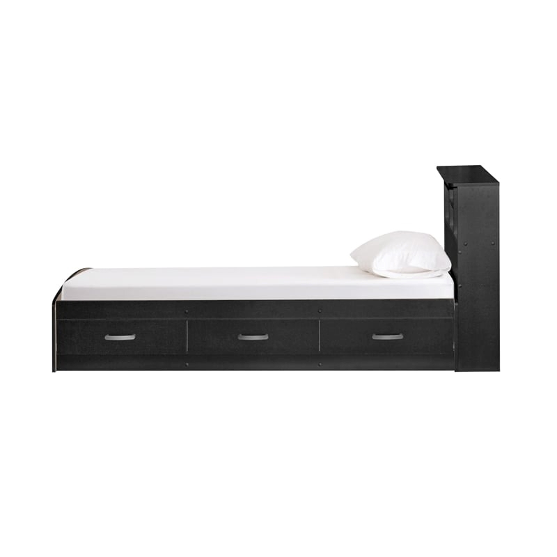 Pemberly Row Transitional Manufactured Wood Twin Captains Bed in Black