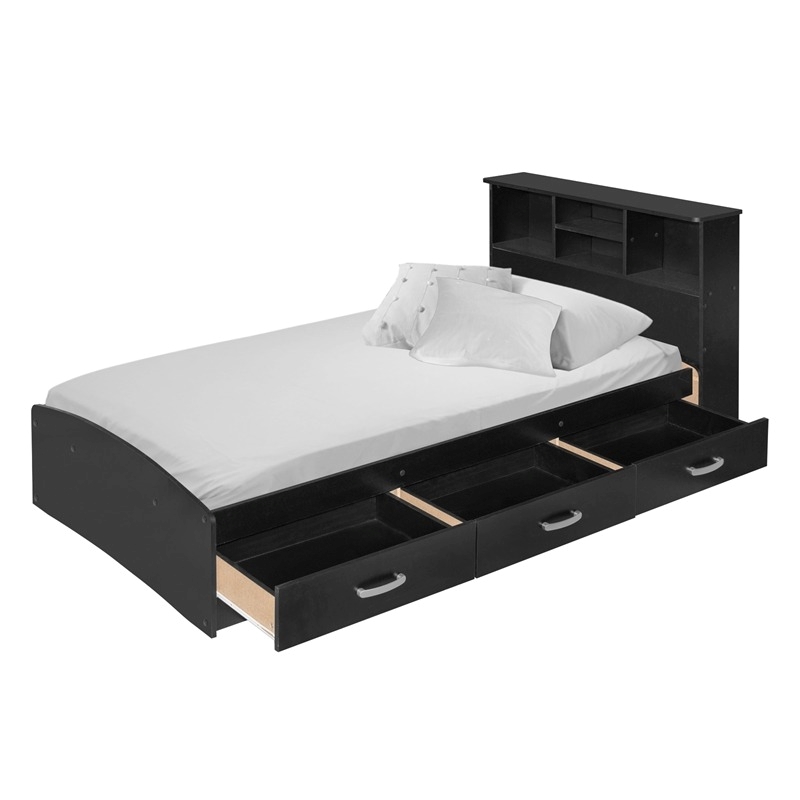 Pemberly Row Transitional Manufactured Wood Twin Captains Bed in Black