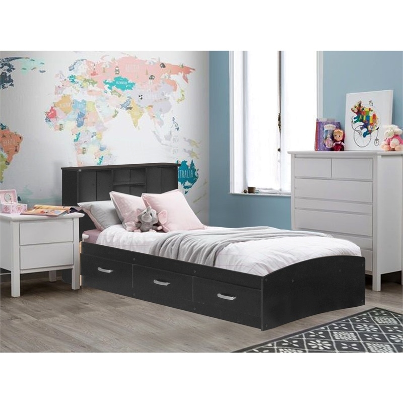 Pemberly Row Transitional Manufactured Wood Twin Captains Bed in Black