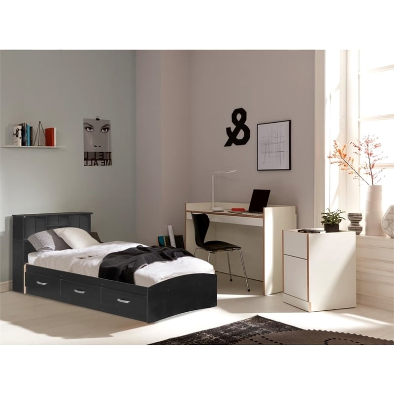 Pemberly Row Transitional Manufactured Wood Twin Captains Bed in Black
